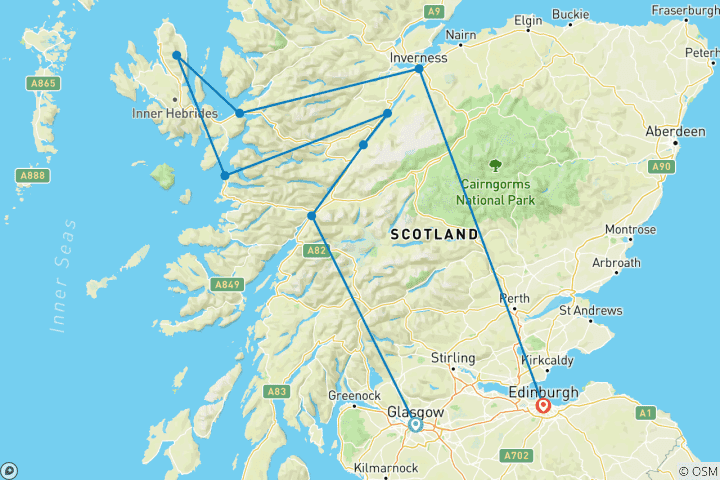 Map of Loch Ness, the Jacobite and Skye Guided Rail Tour