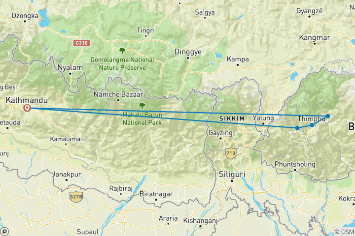 Carte du circuit Circuit au Bhoutan - 4 nuits et 5 jours