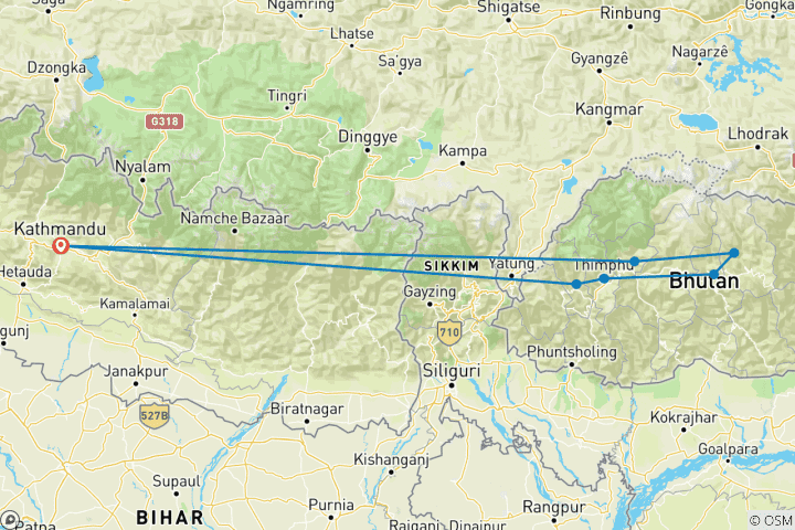 Carte du circuit Circuit culturel au Bhoutan - 6 nuits et 7 jours