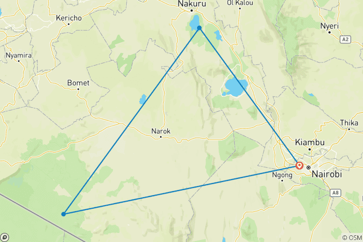 Map of 4 Days in Masai Mara and Lake Nakuru