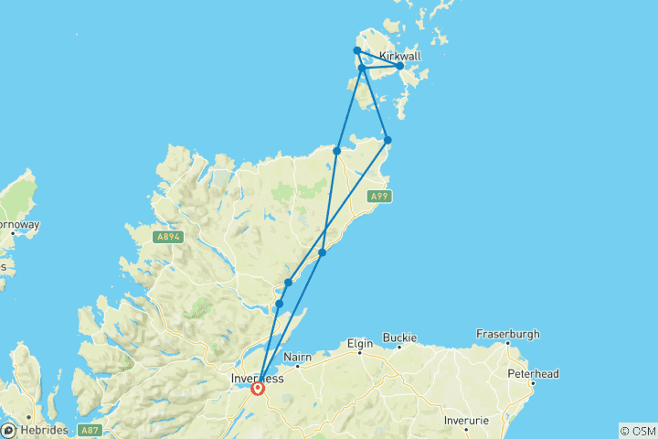 Map of North Highlands & Orkney Guided Rail Tour