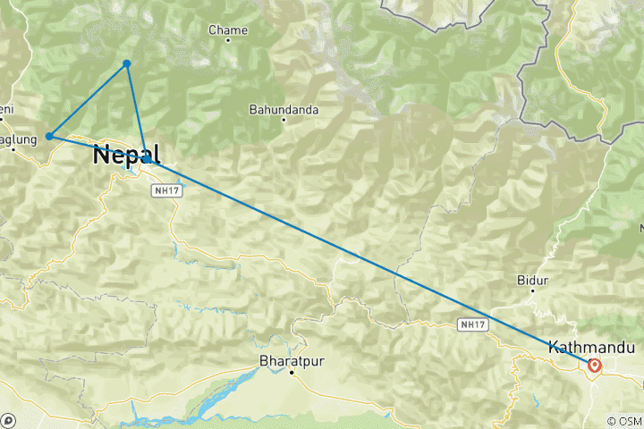 Map of Mardi Himal Trek - 9 Days