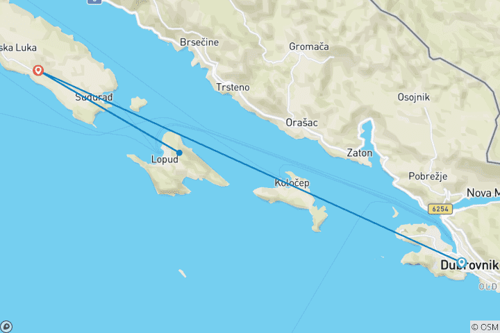 Carte du circuit Trek dans les îles de Dubrovnik