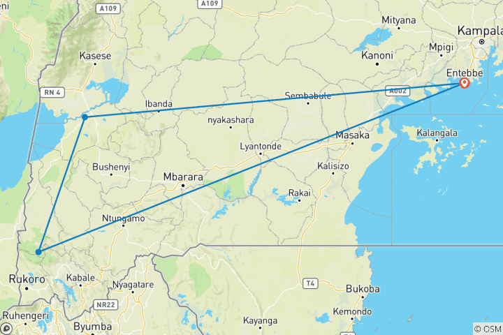 Map of 4 days Gorilla and Chimp Tracking Safari