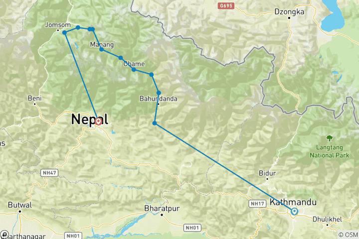 Map of Small Group Annapurna Circuit Trek - 12 Days