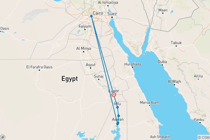 Carte du circuit 8 jours : Croisière sur le Nil à Louxor et Le Caire