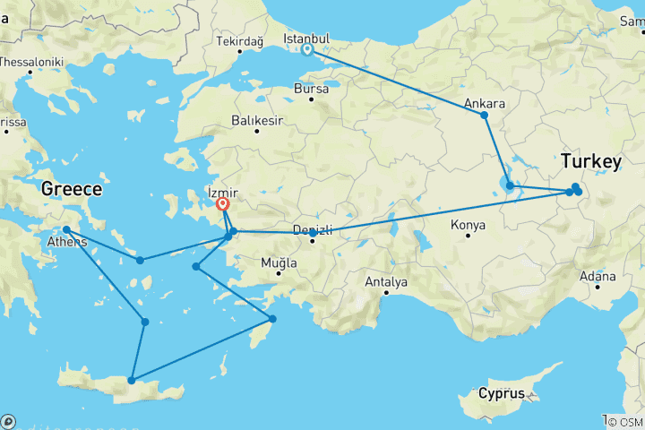 Map of Turquía e Islas Griegas con crucero de 4 noches (Español)