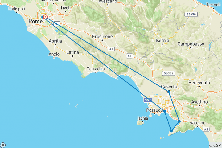 Carte du circuit De Rome à Pompéi, 5 jours, 5 destinations. (Petit groupe)