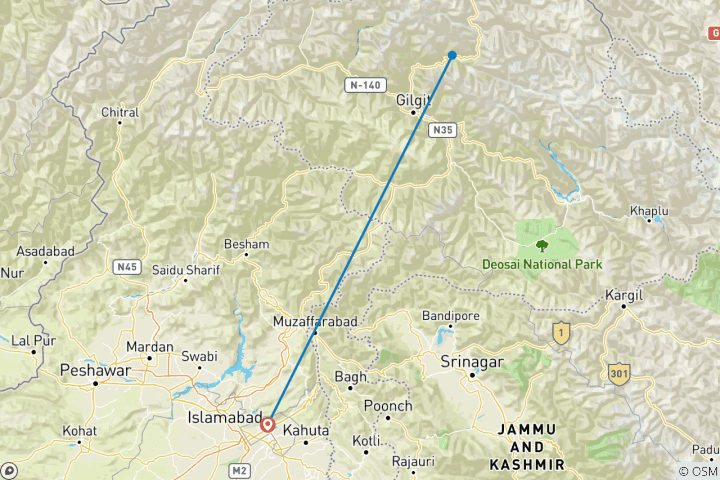 Map of 14 Days Yazghil Sar 5964m Peak Climbing