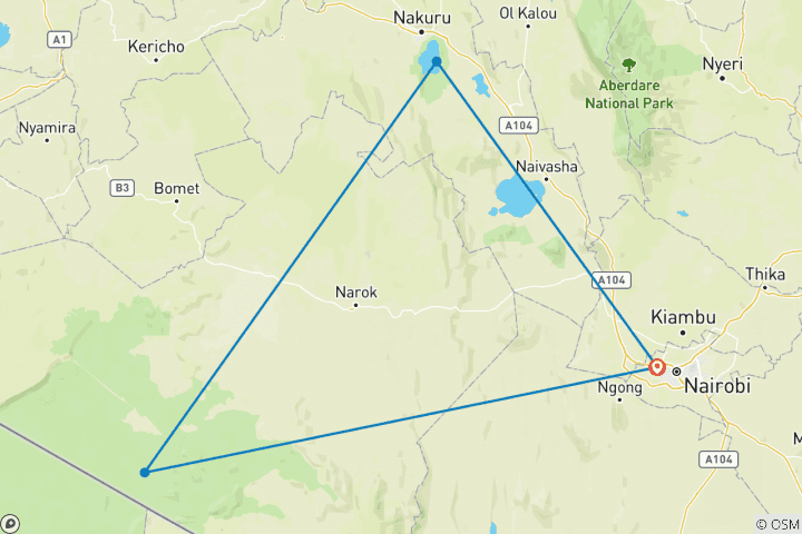 Mapa de Safari Grandes 5 Kenia - 4 días