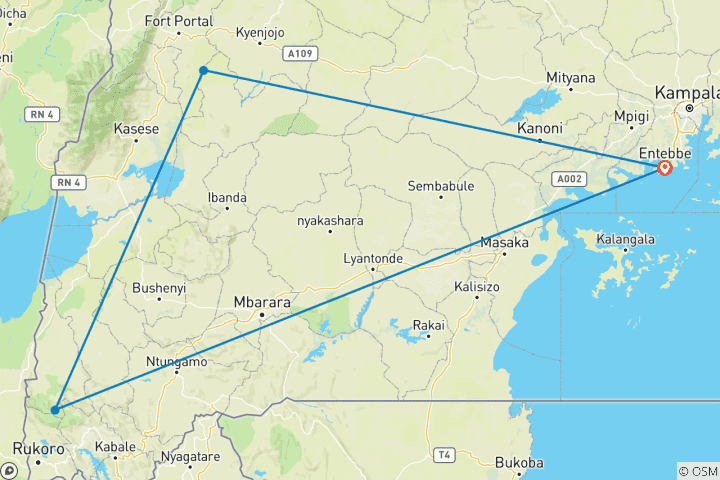 Map of 5 Days Chimpanzee and Gorilla Trekking