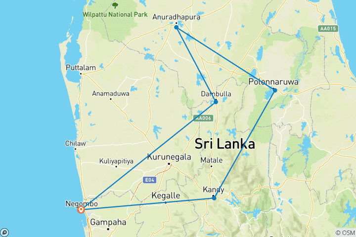 Carte du circuit Circuit culturel au Sri Lanka