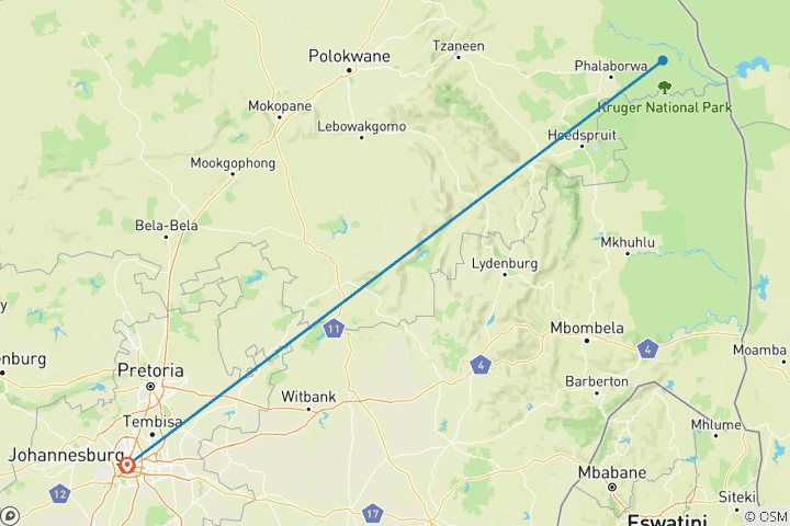 Carte du circuit 4 jours de safari Kruger à petit prix