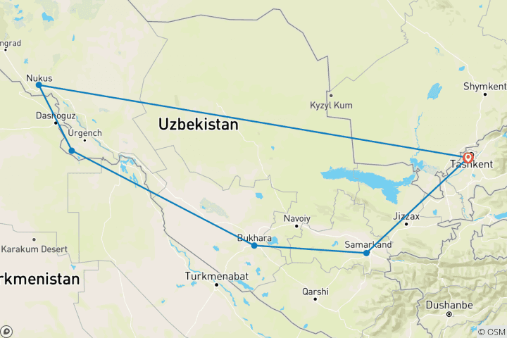 Map of Aral Sea & Uzbekistan Legends - 12 Days