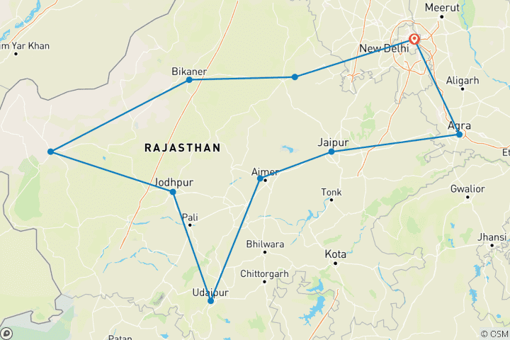 Carte du circuit Circuit incroyable au Rajasthan avec le Taj Mahal 15 jours