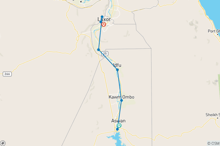 Map of 3 Nights At M/S Nile Treasure Cruise From Aswan