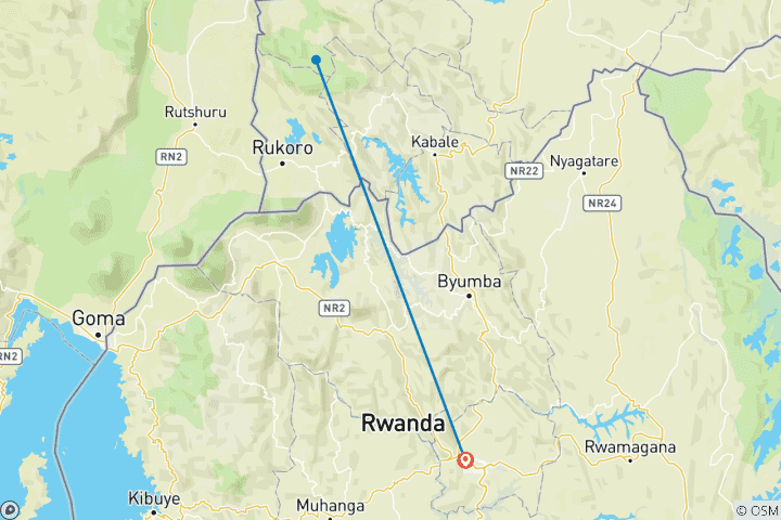 Map of 3 Days Gorilla trek from Kigali