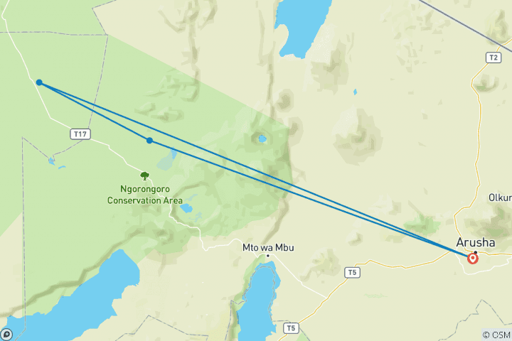 Map of 4 Days, 3 Nights Tanzania Budget Camping Safari To Serengeti And Ngorongoro