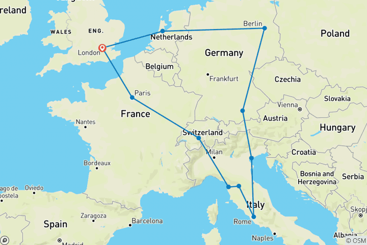 Karte von Die Höhepunkte Mitteleuropas zum Kennenlernen