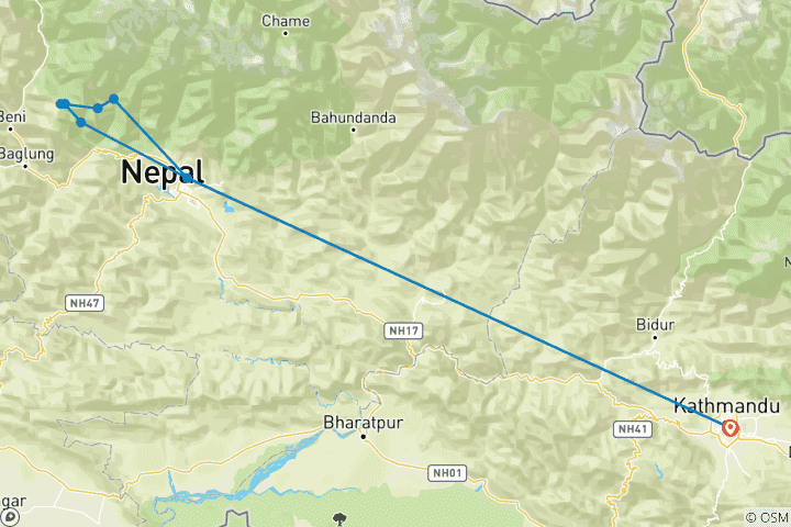 Map of Ghorepani Poon Hill Trekking (Private Tour)