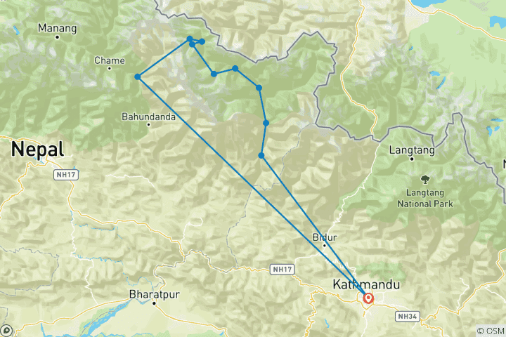 Karte von Manaslu Circuit Trekking Tour