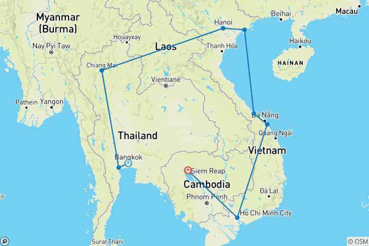 Map of Amazing Thailand, Cambodia and Vietnam 18 days