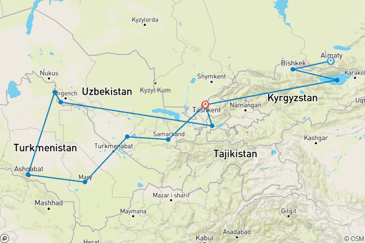 Map of Central Asia - 5 Stans