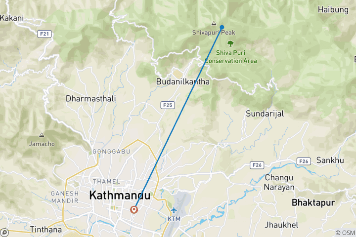 Map of Shivapuri Peak Hike and Sleeping Buddha Sightseeing - a Day Tour