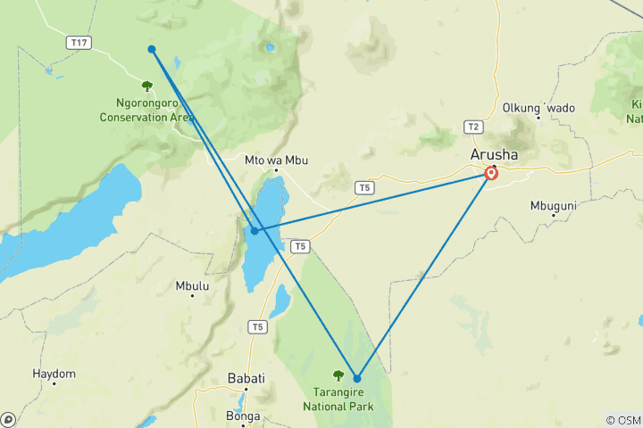 Map of 3 Days Tanzania Joining Group Budget Camping Safari