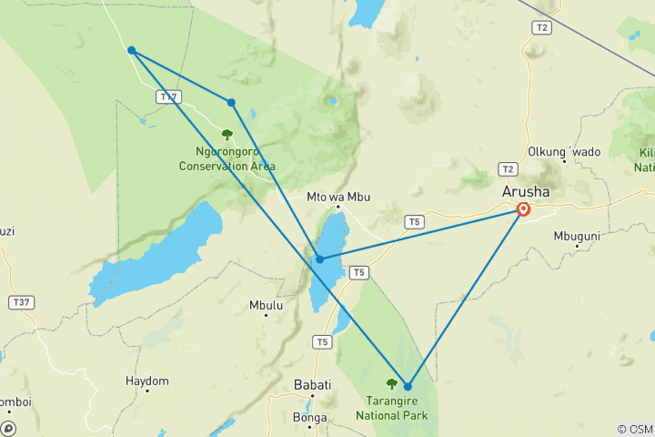 Karte von Tansania Budget Gruppen-Safari (Camping) - 5 Tage