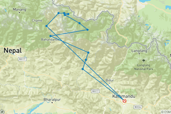 Map of Manaslu Circuit Trek