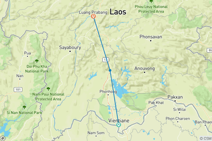 Karte von Laos Highlight Tour in 7 Tagen