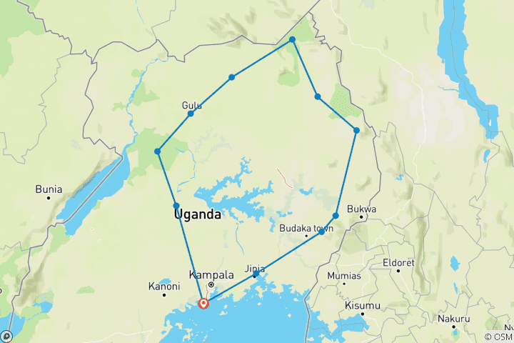 Map of 7 Days Exploration of Kidepo Valley and Murchison Falls National Park