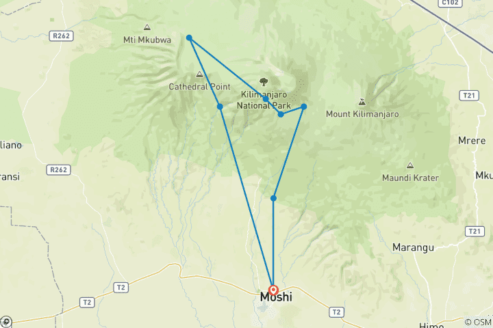 Karte von Machame Route - 7 Tage