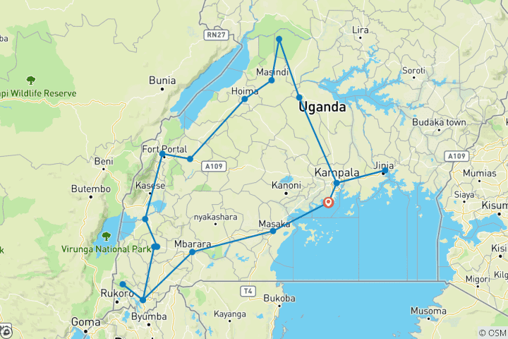 Map of 8 Days Primates, Wildlife and Water Rafting Uganda Safari (Private tour)