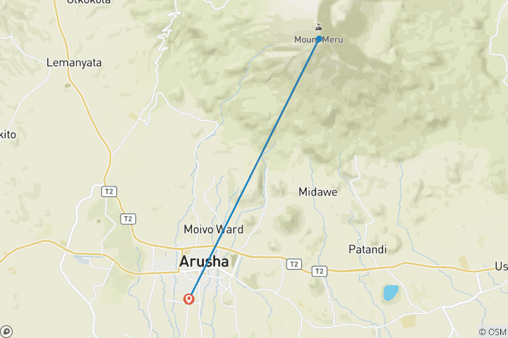 Mapa de Expedición de 4 días al monte Meru de Tanzania