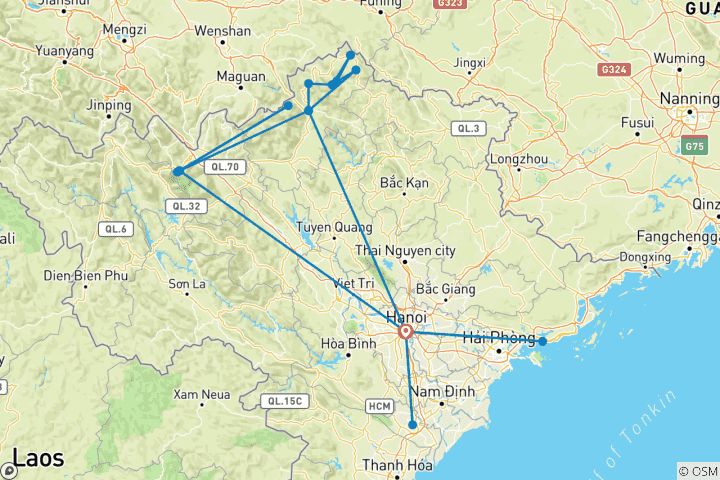 Karte von Abenteuer in Nord-Vietnam - 12 Tage