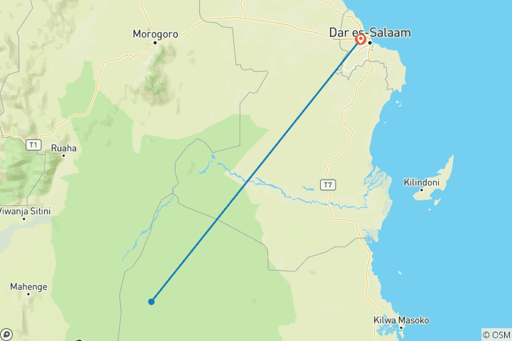 Map of 3 Days Nyerere NP (formerly Selous Game Reserve) Mid-Range Accommodation.