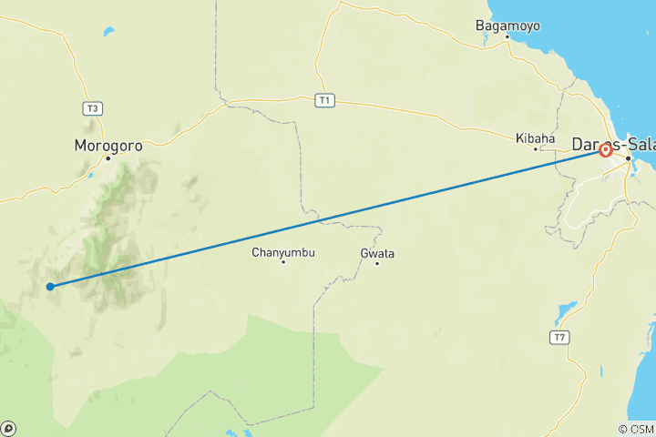 Mapa de 2 días Parque Nacional de Mikumi - alojamiento dentro del Parque.