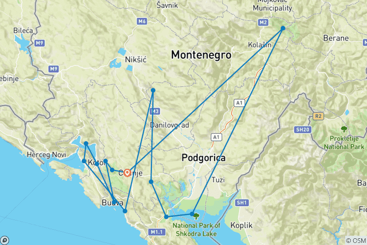 Carte du circuit Voyage confortable au cœur du Monténégro