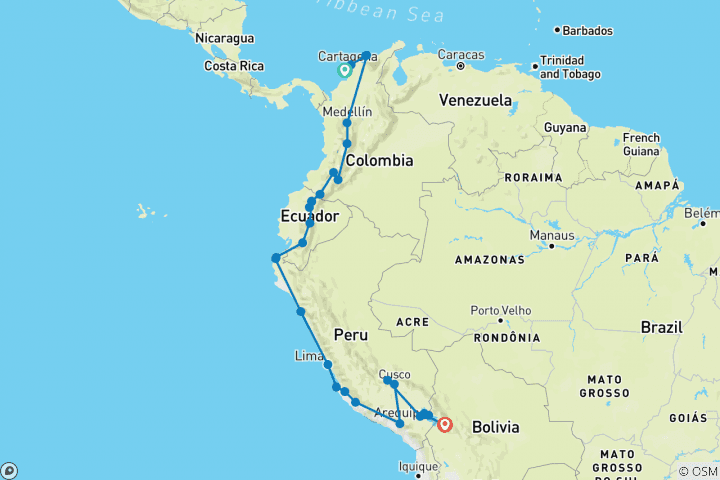 Carte du circuit De Cartagena à La Paz - 59 jours Bananes et lamas