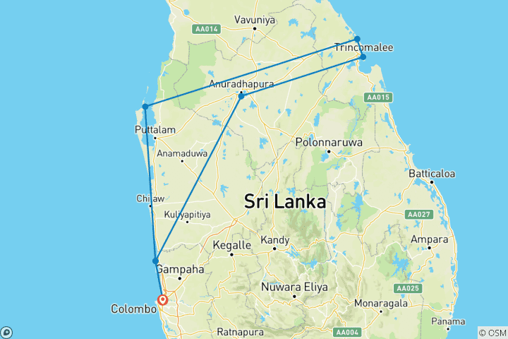 Map of Sri Lanka's Cool Plants - 7 Days