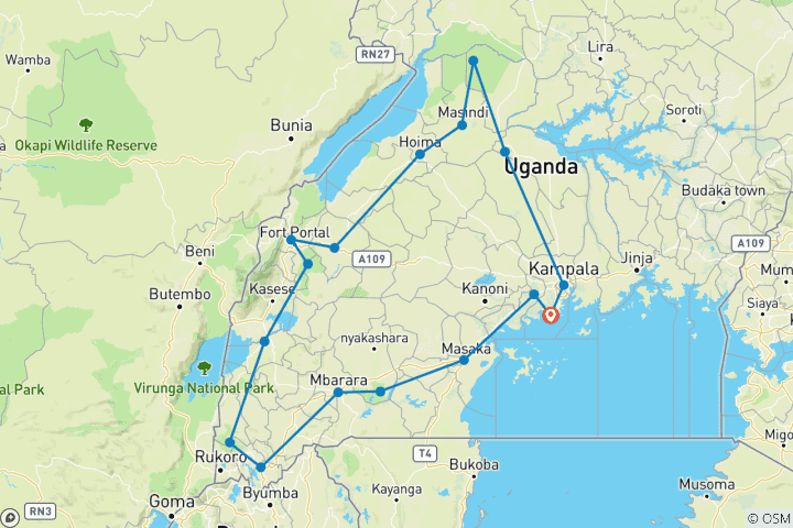 Map of 10 Days Experience Uganda’s Exclusive Gorillas and Wildlife ( Private tour)