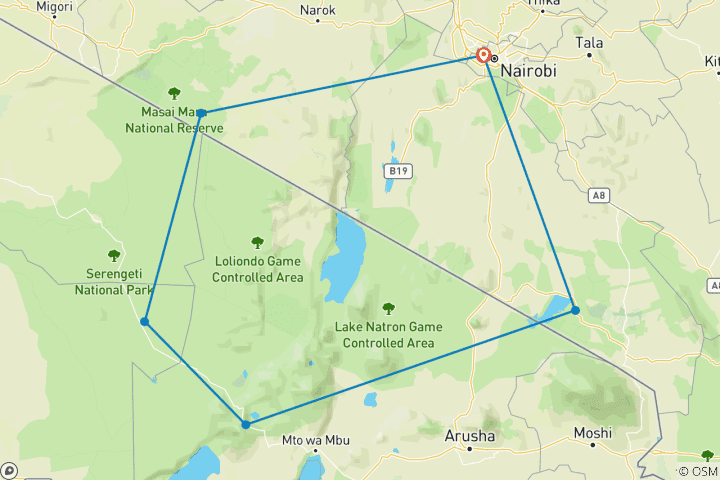 Kaart van Privé-safari in Kenia & Tanzania - middenklasse - 7 dagen