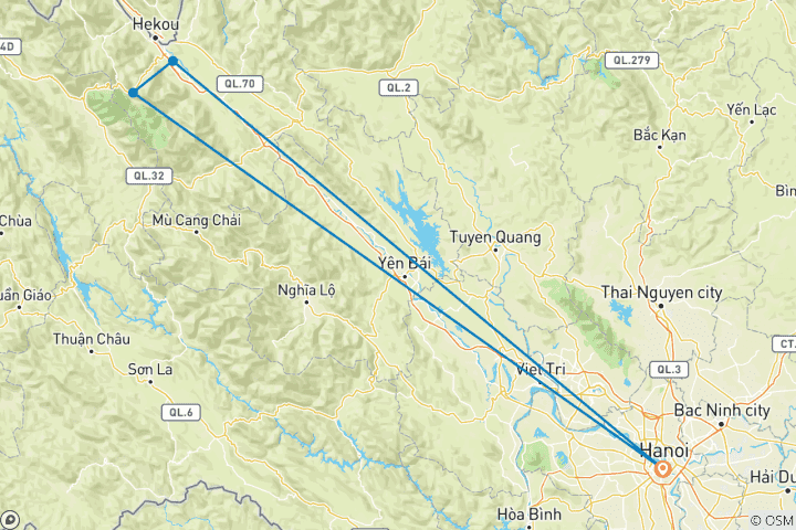 Map of Sapa Trekking & Sightseeing: Sapa - Laochai - Tavan - Catcat - Sinchai - Ma Tra - Ta Phin for 3 Days 4 Nights