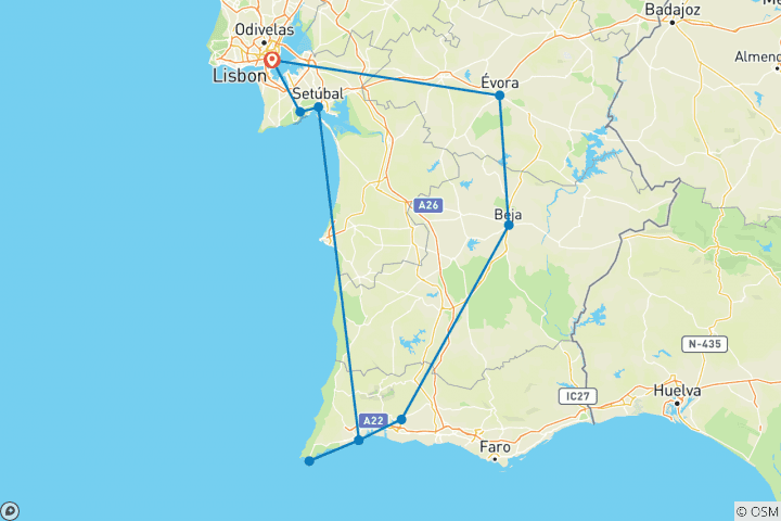 Carte du circuit Exploration du sud du Portugal