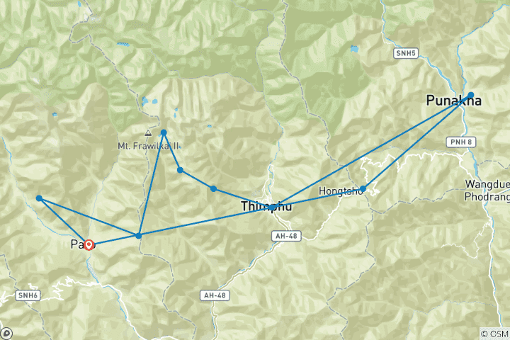 Map of Druk Path Trek and Cultural Tour In Pristine Bhutan
