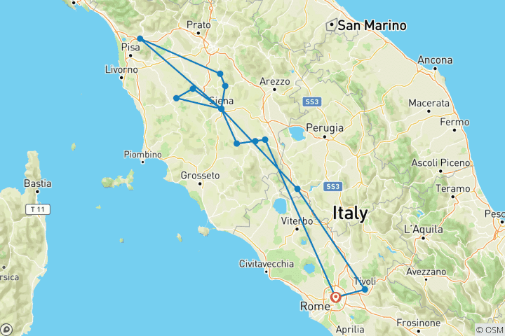 Map of 4 Days Tuscany Tour - from Rome