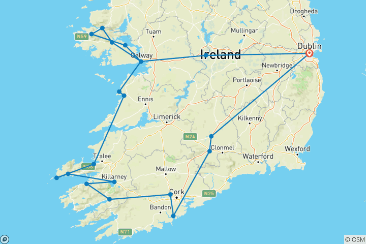 Map of 7 Day Atlantic Way Experience  - Small Group Tour