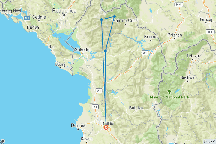 Carte du circuit Circuit semi-privé ; Theth, Valbona et le lac Koman en 4 jours